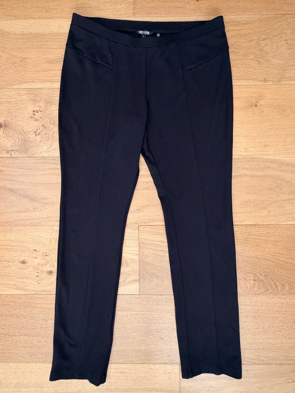 NIC+ZOE Wonderstretch Seamed Front Straight Leg Pants Black Large Stretch Office